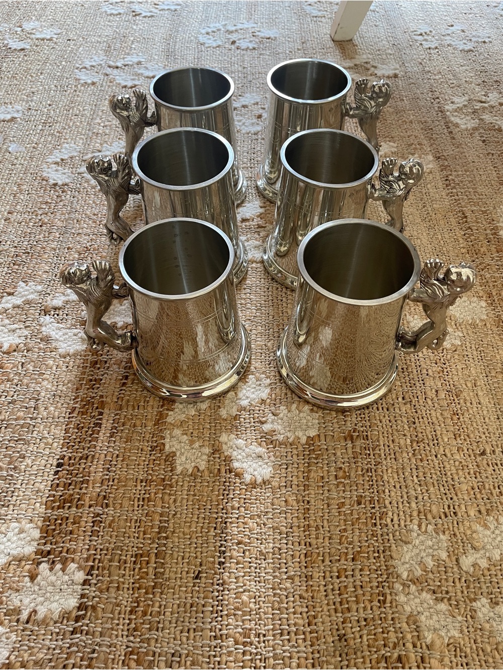 Set Of 6 Lion Handle One Pint Pewter Tankard Mugs Handmade In Sheffield England